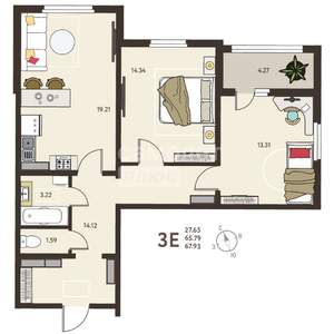 2-к квартира, вторичка, 68м2, 15/20 этаж