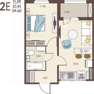 1-к квартира, вторичка, 40м2, 5/17 этаж