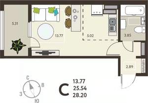 Студия квартира, вторичка, 28м2, 5/18 этаж