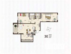 2-к квартира, строящийся дом, 76м2, 2/17 этаж