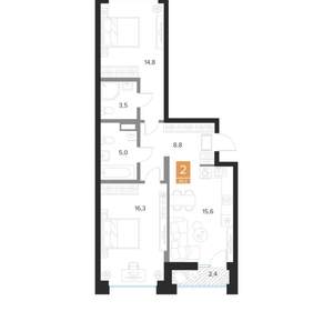 2-к квартира, вторичка, 65м2, 8/16 этаж