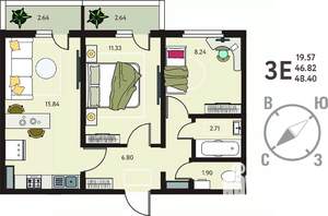 2-к квартира, вторичка, 48м2, 9/17 этаж