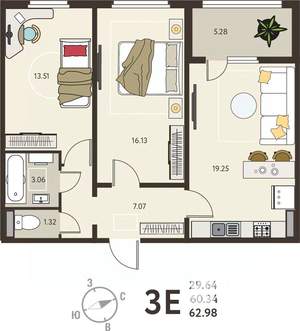 2-к квартира, вторичка, 63м2, 17/18 этаж