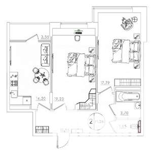 2-к квартира, вторичка, 71м2, 5/11 этаж