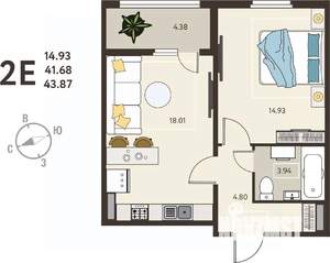 1-к квартира, вторичка, 44м2, 18/18 этаж