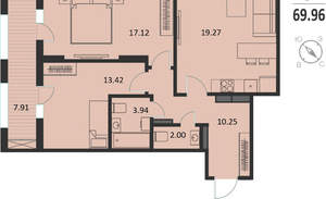 2-к квартира, вторичка, 70м2, 13/16 этаж