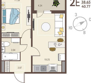 1-к квартира, вторичка, 41м2, 2/17 этаж