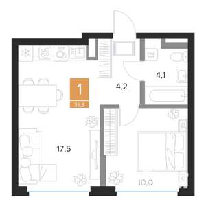 1-к квартира, строящийся дом, 36м2, 3/16 этаж