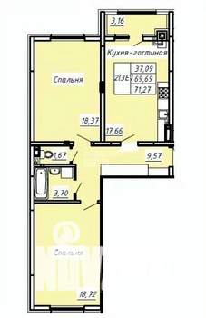 3-к квартира, вторичка, 71м2, 7/8 этаж