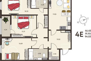 3-к квартира, вторичка, 94м2, 17/18 этаж