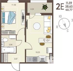 1-к квартира, вторичка, 41м2, 4/17 этаж