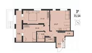 2-к квартира, вторичка, 72м2, 1/16 этаж