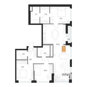 3-к квартира, вторичка, 98м2, 10/16 этаж