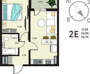 1-к квартира, вторичка, 37м2, 9/18 этаж