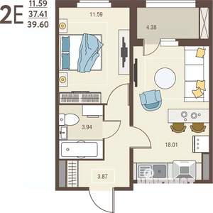 1-к квартира, вторичка, 40м2, 4/17 этаж