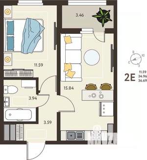 1-к квартира, вторичка, 37м2, 13/18 этаж