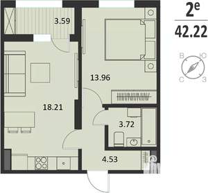 1-к квартира, вторичка, 42м2, 4/16 этаж