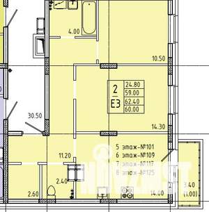 2-к квартира, строящийся дом, 62м2, 7/17 этаж