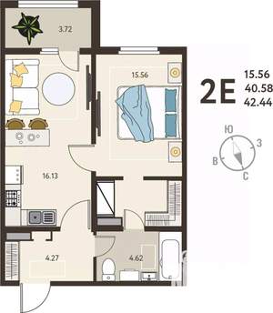 1-к квартира, вторичка, 42м2, 9/18 этаж