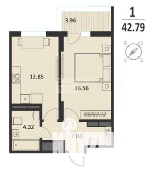 1-к квартира, вторичка, 43м2, 8/16 этаж