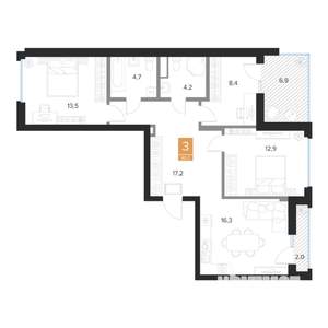 3-к квартира, вторичка, 80м2, 8/16 этаж