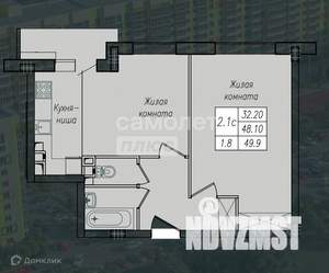 2-к квартира, вторичка, 50м2, 1/10 этаж