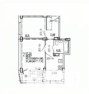 2-к квартира, вторичка, 52м2, 5/10 этаж