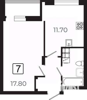 1-к квартира, вторичка, 40м2, 5/21 этаж