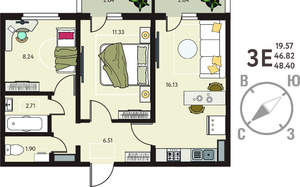 2-к квартира, вторичка, 48м2, 4/18 этаж