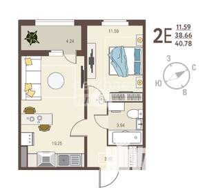 1-к квартира, вторичка, 41м2, 14/17 этаж