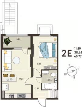 1-к квартира, вторичка, 41м2, 1/18 этаж