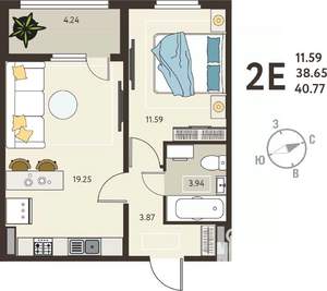 1-к квартира, вторичка, 41м2, 14/18 этаж