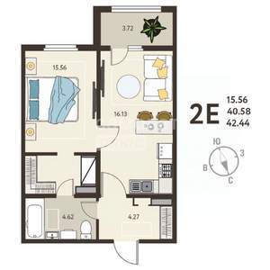 1-к квартира, вторичка, 42м2, 2/18 этаж