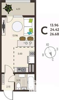 Студия квартира, вторичка, 27м2, 1/18 этаж