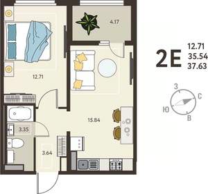 1-к квартира, вторичка, 38м2, 1/18 этаж