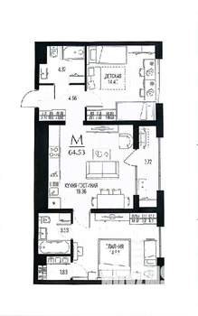 2-к квартира, вторичка, 65м2, 2/6 этаж