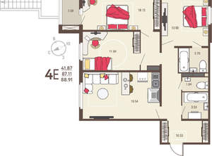 3-к квартира, вторичка, 89м2, 3/17 этаж