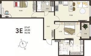 2-к квартира, вторичка, 71м2, 5/18 этаж