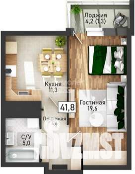 1-к квартира, вторичка, 42м2, 3/21 этаж