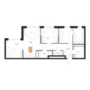 2-к квартира, вторичка, 72м2, 16/16 этаж