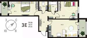 2-к квартира, вторичка, 67м2, 17/18 этаж