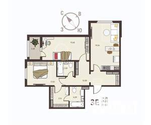 2-к квартира, вторичка, 72м2, 5/18 этаж