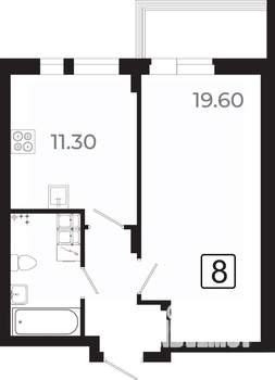 1-к квартира, вторичка, 42м2, 3/21 этаж