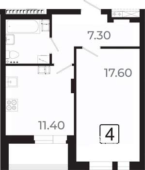 1-к квартира, вторичка, 43м2, 5/21 этаж