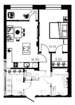 2-к квартира, вторичка, 57м2, 1/15 этаж