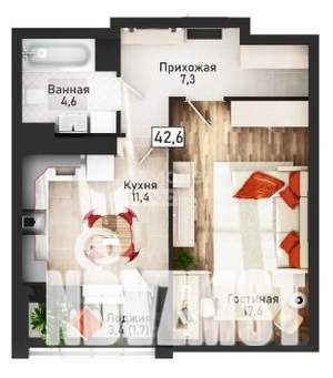 1-к квартира, вторичка, 43м2, 7/21 этаж