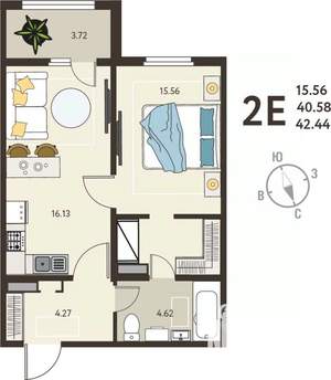1-к квартира, вторичка, 42м2, 2/18 этаж