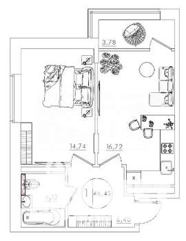 1-к квартира, вторичка, 46м2, 1/10 этаж
