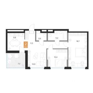 2-к квартира, вторичка, 70м2, 9/16 этаж