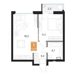 1-к квартира, вторичка, 41м2, 7/11 этаж